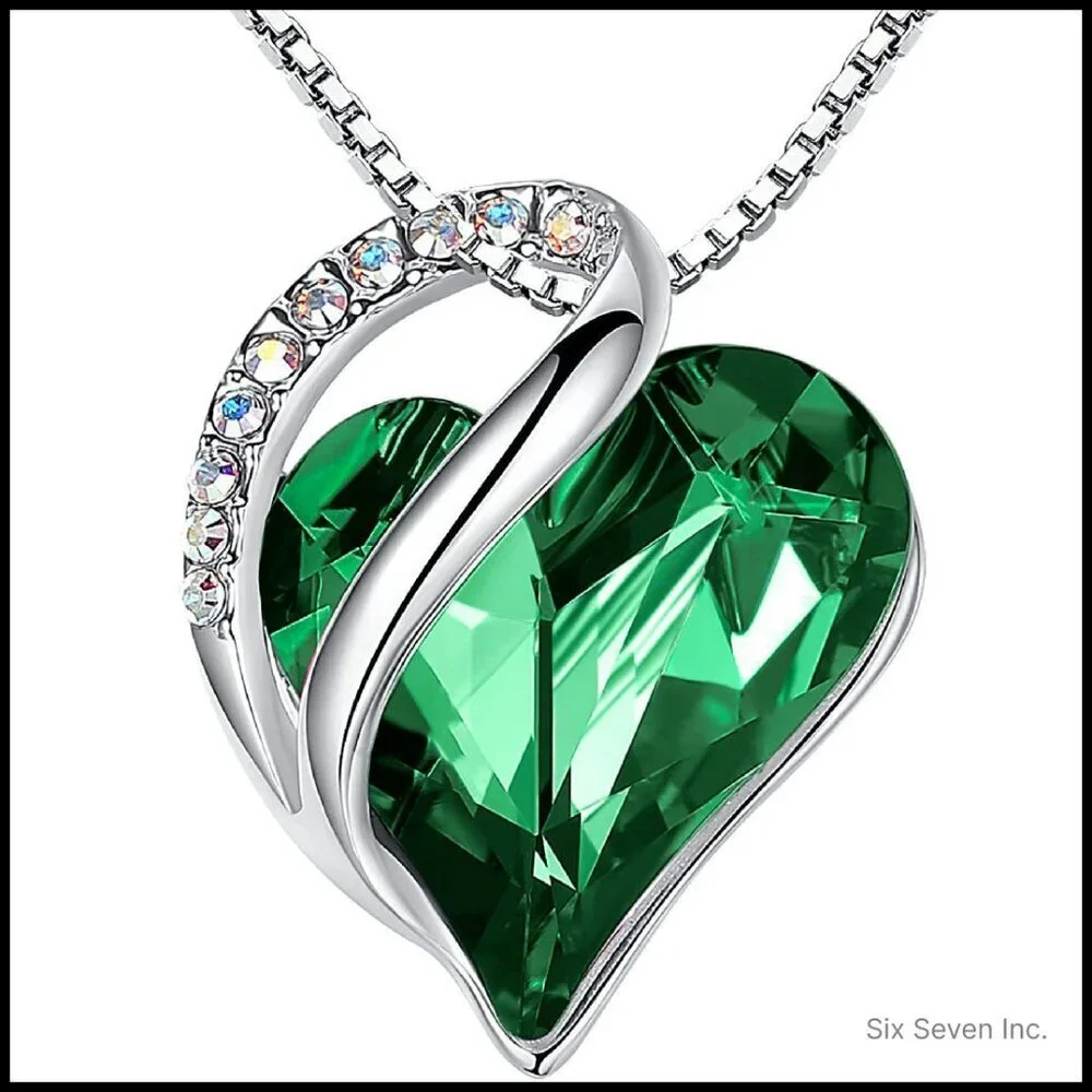 Elegant Infinity Heart Crystal Pendant Necklace Silver Plated Adjustable Chain